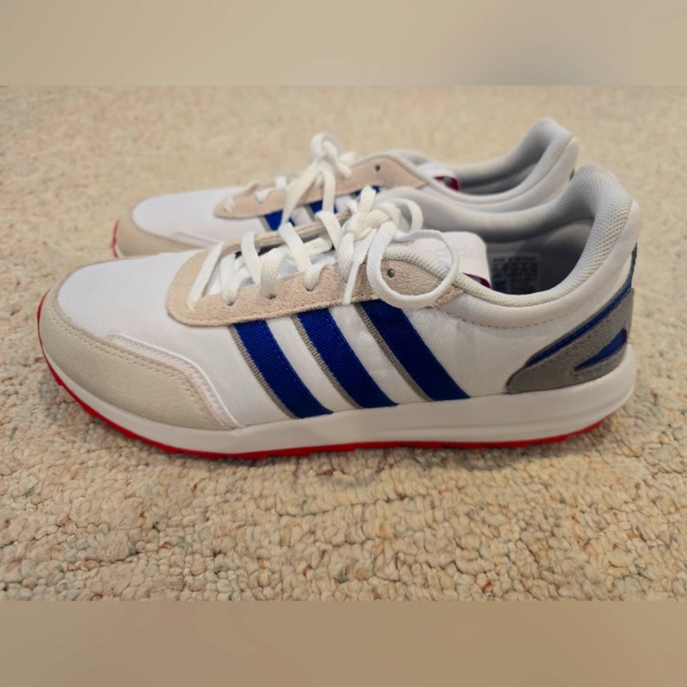 New Mens 7.5 Adidas Ortholite tennis shoes colors are white, blue, and red